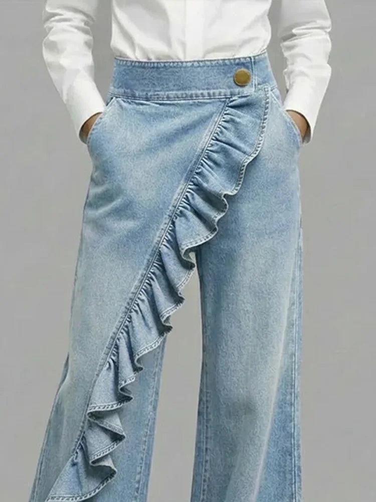 Anna | Vide jeans med flæse