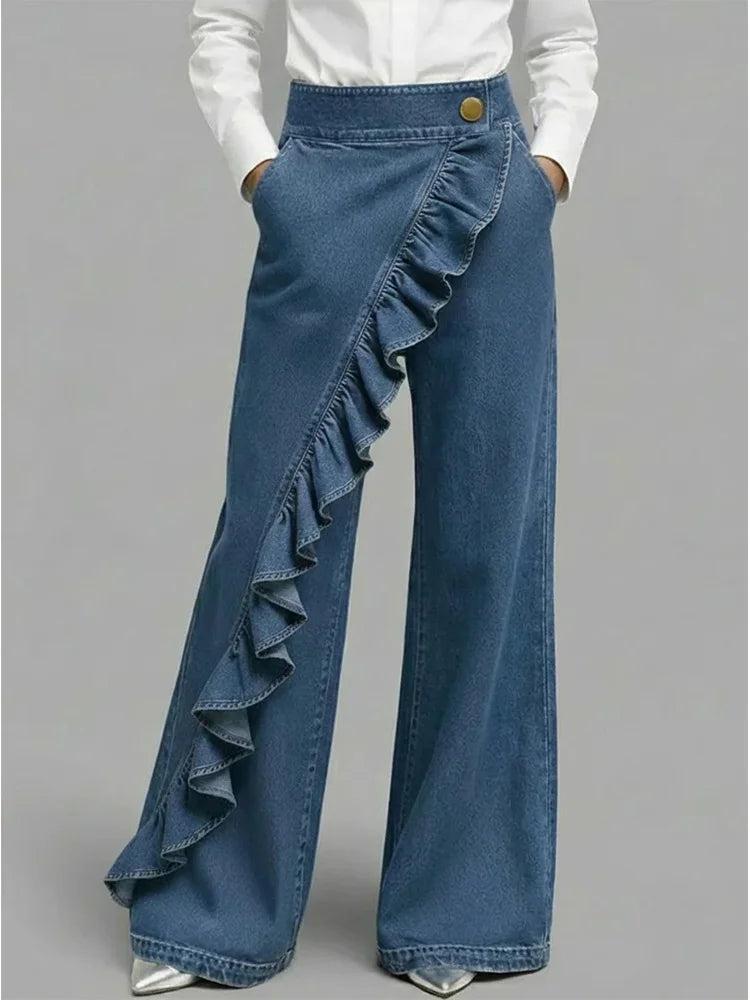 Anna | Vide jeans med flæse