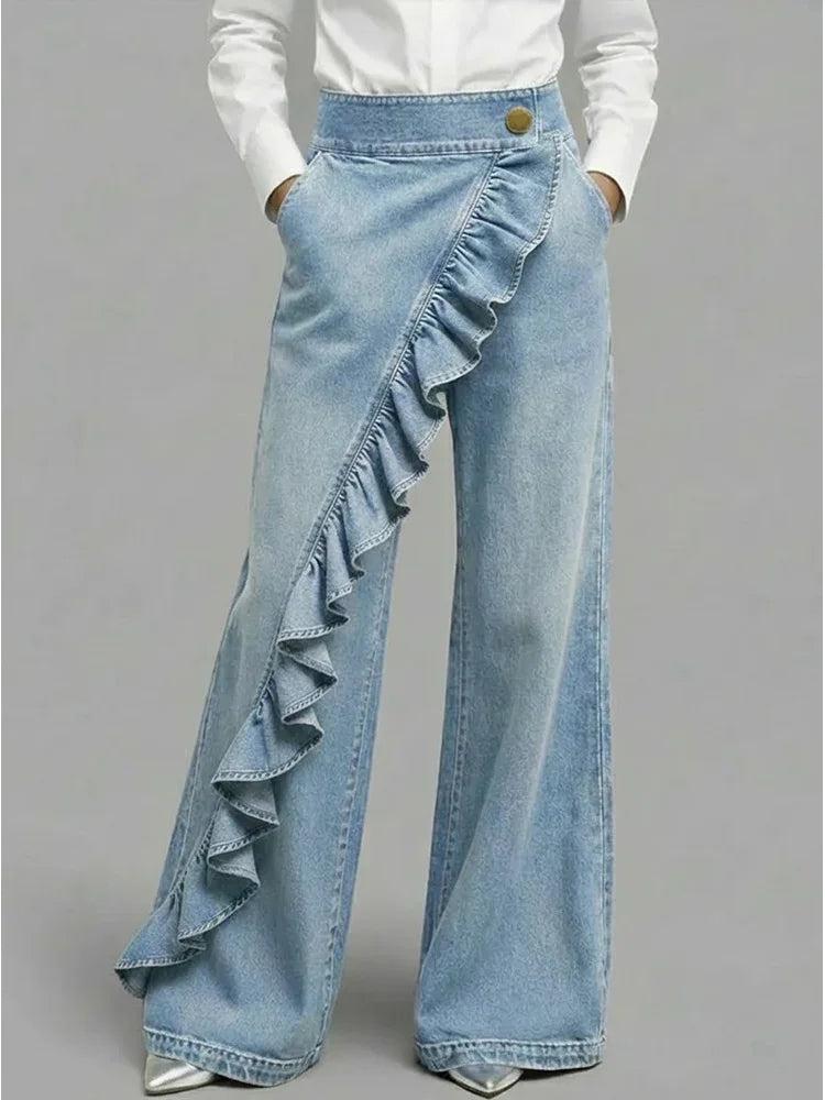 Anna | Vide jeans med flæse